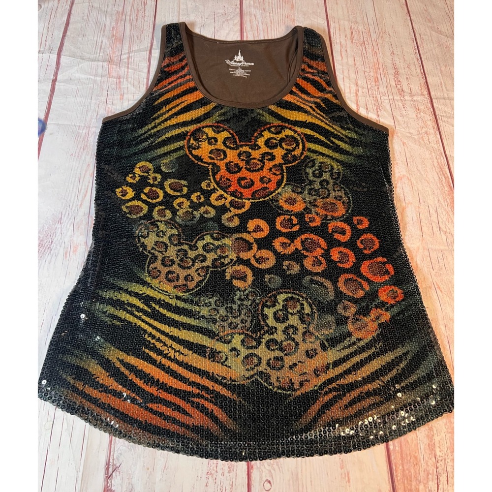 Disney Parks Animal Kingdom Sequin Leopard Mickey Mouse Tank Top Large JT9980